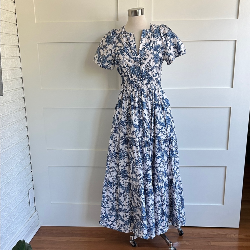Anthropologie- Sumerset navy/ivory tiered maxi dress - Picture 2 of 11